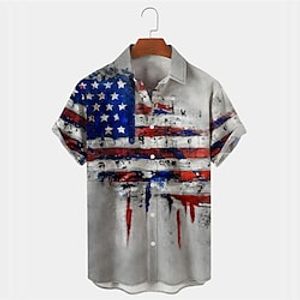 Men's Shirt Summer Hawaiian Shirt Graphic Prints American Flag Turndown Gray Outdoor Street Short Sleeves Button-Down Print Clothing Apparel Tropical Fashion Hawaiian Designer miniinthebox