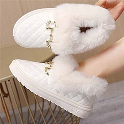 Men's Women's Flats Fuzzy Slippers Fluffy Slippers House Slippers Warm Slippers Outdoor Daily Winter Embroidery Flat Heel Round Toe Plush Casual Comfort Faux Leather Faux Fur Loafer Black White Lightinthebox