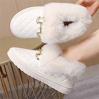 Men's Women's Flats Fuzzy Slippers Fluffy Slippers House Slippers Warm Slippers Outdoor Daily Winter Embroidery Flat Heel Round Toe Plush Casual Comfort Faux Leather Faux Fur Loafer Black White Lightinthebox - thumbnail
