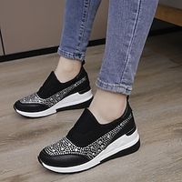 Women's Slip-Ons Plus Size Outdoor Daily Rhinestone Platform Wedge Heel Round Toe Elegant Casual Walking Shoes Faux Leather Loafer Color Block Black White Pink Lightinthebox - thumbnail