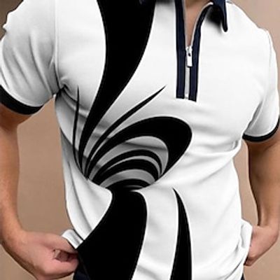 Men's Zip Polo Polo Shirt Golf Shirt Optical Illusion Graphic Prints Geometry Turndown Black Outdoor Street Short Sleeves Zipper Print Clothing Apparel Fashion Designer Casual Breathable Lightinthebox