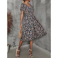 Women's Casual Dress Swing Dress Floral Print V Neck Long Dress Maxi Dress Streetwear Holiday Vacation Short Sleeve Summer Lightinthebox