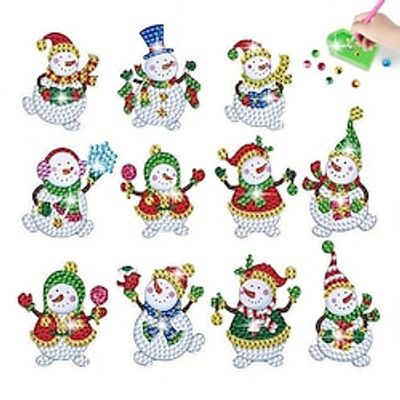 11pcs, Christmas DIY Diamond Painting, Wall Stickers, Handmade Stickers, Cartoon Christmas Snowman Crystal Rhinestone, Cute Aesthetic Stuff, Unusual Items, Christmas Decorations, Carnival Games Lightinthebox