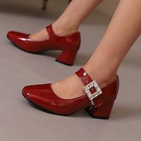 Women's Sandals Mary Jane Wedding Party Block Heel Round Toe Elegant Vintage Patent Leather Buckle Wine Black White Lightinthebox