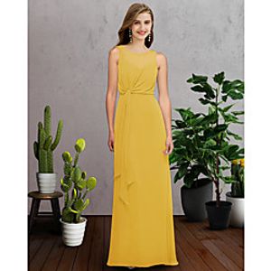 Sheath  Column Jewel Neck Floor Length Chiffon Bridesmaid Dress with Sash  Ribbon  Pleats Lightinthebox