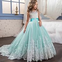 Kids Little Girls' Dress Lace Floral Princess Party Formal Evening Wedding Pageant Embroidery Bow White Purple Red Tulle Maxi Sleeveless Elegant Vintage Ball Gown Dresses Fit 4-13 Years miniinthebox - thumbnail