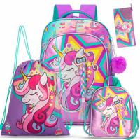 Eazy Kids - 18 Set Of 4 School Bag Lunch Bag Activity Bag & Pencil Case Unicorn - Pink