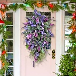 Door Wreath Spring Purple Tulip Artificial Flowers Wreath Lilac Tulip Hydrangea Colourful Spring/Summer Wreath Home Decoration for Front Door Living Room Garden Wedding Festival Decor miniinthebox