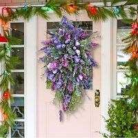 Door Wreath Spring Purple Tulip Artificial Flowers Wreath Lilac Tulip Hydrangea Colourful Spring/Summer Wreath Home Decoration for Front Door Living Room Garden Wedding Festival Decor miniinthebox - thumbnail