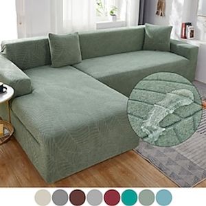 Stretch Sofa Cover Slipcover Elastic Sectional Couch Armchair Loveseat 4 or 3 seater L shape Jacquard Grey Water Repellent Plain Solid Soft Durable Washable Lightinthebox