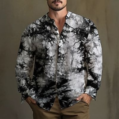 Tie Dye Artistic Abstract Men's Shirt Linen Shirt Daily Wear Going out Weekend Fall Winter Standing Collar Long Sleeve Black, Navy Blue, Blue S, M, L Slub Fabric Shirt Lightinthebox Tie Dye Artistic Abstract Men's Shirt Linen Shirt Daily Wear Going out Weekend Fall Winter Standing Collar Long Sleeve Black, Navy Blue, Blue S, M, L Slub Fabric Shirt Lightinthebox