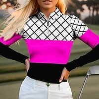 Women's Polo Shirt Golf Shirt Breathable Quick Dry Moisture Wicking Long Sleeve Golf Apparel Golf Clothes Regular Fit Zipper Stand Collar Plaid Color Block Spring Autumn Tennis Golf Pickleball miniinthebox - thumbnail