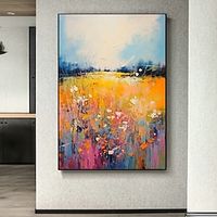 Large Painting Flowerfield acrylic painting Handpainted Colorful Artwork Vertical painting for Home Wall Art Canvas No Frame Lightinthebox - thumbnail