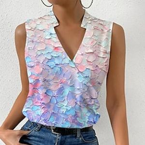 Women's Shirt Blouse Pink Blue Orange Graphic Floral Print Short Sleeve Casual Holiday Basic V Neck Regular Floral S miniinthebox