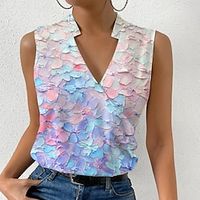 Women's Shirt Blouse Pink Blue Orange Graphic Floral Print Short Sleeve Casual Holiday Basic V Neck Regular Floral S miniinthebox - thumbnail