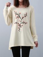 Print Side Split Long Sleeve Blouse