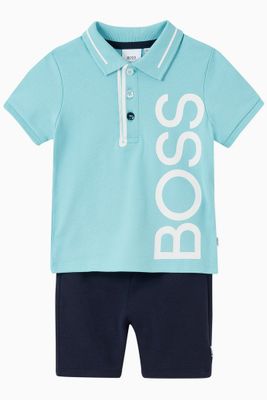 Logo Polo T-shirt & Bermuda Shorts Set in Cotton Logo Polo T-shirt & Bermuda Shorts Set in Cotton