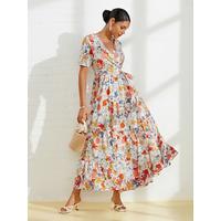 Cotton Floral Crossover Collar Maxi Dress