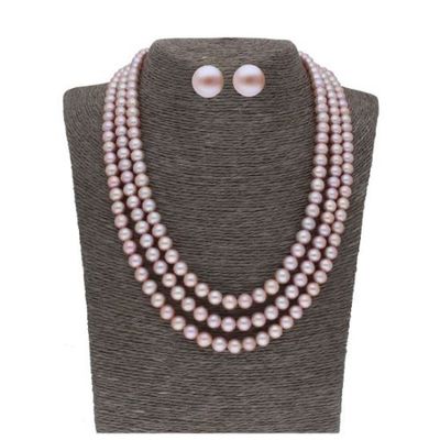 Sri Jagdamba Pearls 3 Line 8-9MM Round Pearl Set - JPJUN-20-265