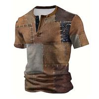 Waffle Plaid Men's 3D Print T shirt Tee Henley Shirt Casual Daily T shirt Brown Short Sleeve Henley Shirt Summer Clothing Apparel S M L XL XXL XXL 3XL Lightinthebox