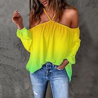 Women's Shirt Blouse Color Gradient Vacation Going out Print Yellow Long Sleeve Casual Halter Neck Cold Shoulder Summer Lightinthebox