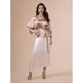 Satin Gold Belted Irregular Hem Two Piece Set