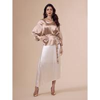 Satin Gold Belted Irregular Hem Two Piece Set - thumbnail