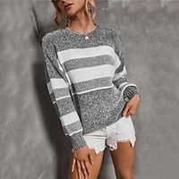 Women's Jumper Knit Knitted Striped Crew Neck Stylish Casual Outdoor Daily Winter Fall Red Gray S M L / Long Sleeve / Sweater / Holiday / Regular Fit / Going out miniinthebox - thumbnail