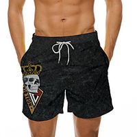 Men's Casual Designer Quick Dry Breathable Beach Swimming Pool Bermuda shorts Board Shorts Burmuda Shorts Pants Graphic Prints Skull Short 3D Print Drawstring Elastic Waist Black  Summer Lightinthebox - thumbnail