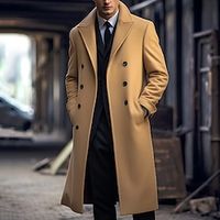 Men's Winter Coat Overcoat Long Trench Coat Outdoor Daily Wear Fall  Winter Polyester Thermal Warm Windbreaker Outerwear Clothing Apparel Fashion Streetwear Plain Lapel Double Breasted miniinthebox - thumbnail