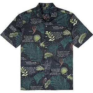 Men's Shirt Summer Hawaiian Shirt Letter Graphic Prints Leaves Turndown Black Green Outdoor Street Short Sleeves Button-Down Print Clothing Apparel Tropical Fashion Hawaiian Designer miniinthebox