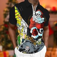 Men's Collar Polo Shirt Golf Shirt Skull Santa Claus Ugly Christmas Turndown Black 3D Print Christmas Halloween Short Sleeves Zipper Print Clothing Apparel Fashion Cool Designer Casual Lightinthebox - thumbnail