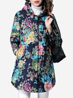 Vintage Printed Long Sleeve Hooded Coat