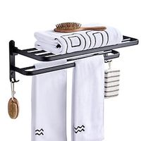Towel Rack Punch-Free Shower Holder Bathroom Accessories Folding Wall Organizer Hook Hanger Matte Black Aluminum Storage Shelf miniinthebox - thumbnail