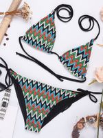 Sexy Printed Crochet Backless String Triangle Bikini