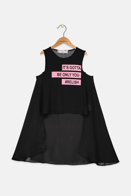 Kids Girls Graphic Print High Low Top Black Kids Girls Graphic Print High Low Top Black