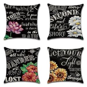 Double Side Cushion Cover 4PC Linen Soft Decorative Square Throw Pillow Cover Cushion Case Pillowcase for Sofa Bedroom Superior Quality Machine Washable Lightinthebox