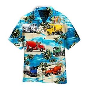 Men's Shirt Summer Hawaiian Shirt Coconut Tree Graphic Prints Bus Turndown Blue Street Casual Short Sleeves Button-Down Print Clothing Apparel Tropical Fashion Streetwear Hawaiian miniinthebox