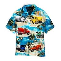 Men's Shirt Summer Hawaiian Shirt Coconut Tree Graphic Prints Bus Turndown Blue Street Casual Short Sleeves Button-Down Print Clothing Apparel Tropical Fashion Streetwear Hawaiian miniinthebox - thumbnail