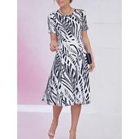 Women's Print Crew Neck Midi Dress Short Sleeve Summer Lightinthebox