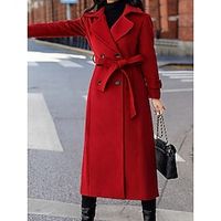 Women's Coat Outdoor Street Shopping Fall Winter Long Coat Regular Fit Warm Breathable Comtemporary Stylish Trendy Jacket Long Sleeve Solid Color with Pockets Black Red Khaki miniinthebox - thumbnail
