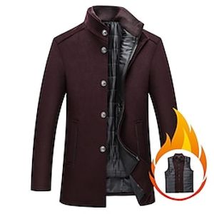 Men's Winter Coat Wool Coat Overcoat Daily Wear Going out Winter Fall POLY Thermal Warm Outdoor Outerwear Clothing Apparel Fashion Warm Ups Solid Colored Pocket Stand Collar Single Breasted miniinthebox