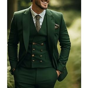 Green Men's Wedding Suits 3 Piece Solid Colored Christmas Wear Tailored Fit Single Breasted One-button 2023 Lightinthebox