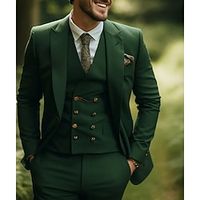 Green Men's Wedding Suits 3 Piece Solid Colored Christmas Wear Tailored Fit Single Breasted One-button 2023 Lightinthebox - thumbnail