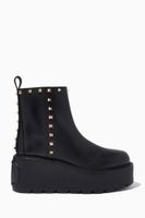 Valentino Garavani Rockstud Uniqueform Flatform Ankle Boots in Calfskin - thumbnail