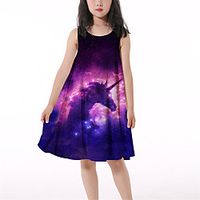 Kids Little Girls' Dress Unicorn Animal A Line Dress Daily Holiday Vacation Print Purple Above Knee Sleeveless Casual Cute Sweet Dresses Summer Regular Fit 3-10 Years miniinthebox - thumbnail