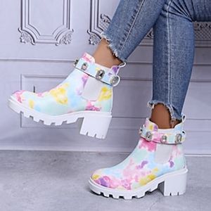 Women's Boots Chelsea Boots Outdoor Daily Booties Ankle Boots Winter Crystal Buckle Chunky Heel Round Toe Faux Leather Loafer Black White Rainbow miniinthebox