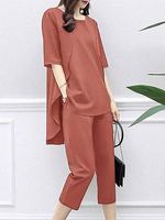 New work added! Spring / Summer Round Neck Long Sleeve Casual Elegant Temperament Beautiful High Quality Two-Piece Set - thumbnail