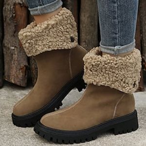 Women's Boots Snow Boots Combat Boots Waterproof Boots Outdoor Work Daily Fleece Lined Booties Ankle Boots Zipper Wedge Heel Round Toe Elegant Vintage Casual Faux Leather Zipper Black Brown Green miniinthebox