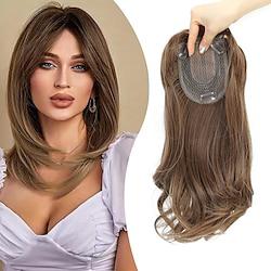 Hair Topper 14 Inch Long Layered Hair Toppers for Women Synthetic Hair Wig Toppers for Women with Thinning Hair Light Brown Fiber Wiglets Ladies Hair Toppers with Bangs Lightinthebox